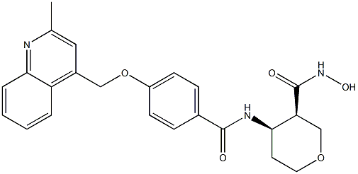 (3R,4R)-Rel-tetrahydro-N-hydroxy-4-[[4-[(2-methyl-4-quinolinyl)methoxy]benzoyl]amino]-2H-pyran-3-carboxamide Struktur