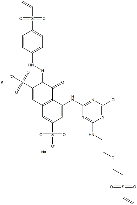 2,7-Naphthalenedisulfonic acid, 5-4-chloro-6-2-2-(ethenylsulfonyl)ethoxyethylamino-1,3,5-triazin-2-ylamino-3-4-(ethenylsulfonyl)phenylazo-4-hydroxy-, potassium sodium salt Struktur