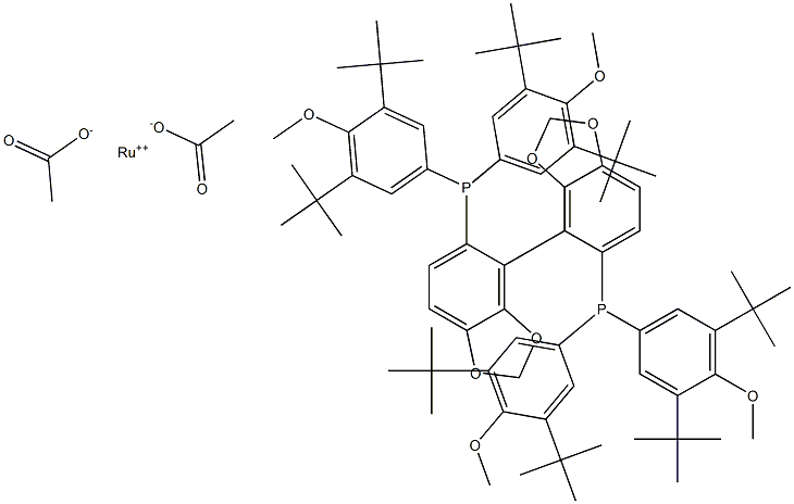 Diacetato{(S)-(+)-5,5'-bis[di(3,5-di-t-butyl-4-methoxyphenyl)phosphino]-4,4'-bi-1,3-benzodioxole}ruthenium(II) Ru(OAc)2[(S)-dtbm-segphos] Struktur