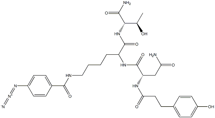 N(alpha)-3-(4-hydroxyphenylpropionyl)asparaginyl-lysyl-(N(epsilon)-4-azidobenzoyl)threoninamide Struktur