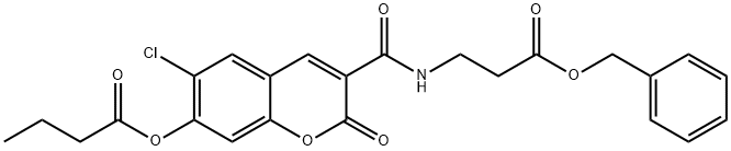 Butyric acid 3-(2-benzyloxycarbonyl-ethylcarbamoyl)-6-chloro-2-oxo-2H-chromen-7-yl ester Struktur