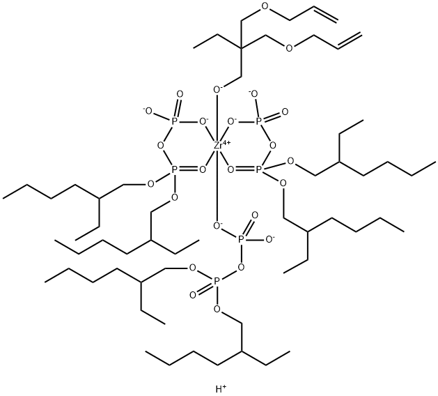 [P,P-Bis(2-ethylhexyl) diphosphato(2-)-kappaO'']bis[P,P-bis(2-ethylhexyl) diphosphato(2-)-kappaO'',kappaO''''][2,2-bis[(2-propen-1-yloxy)methyl]-1-butanolato-kappaO]zirconate(3-) hydrogen Struktur