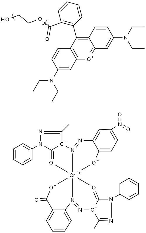 Poly(oxy-1,2-ethanediyl), .alpha.-2-3,6-bis(diethylamino)xanthylium-9-ylbenzoyl-.omega.-hydroxy-, 2,4-dihydro-4-2-(hydroxy-.kappa.O)-5-nitrophenylazo-.kappa.N1-5-methyl-2-phenyl-3H-pyrazol-3-onato(2-)-.kappa.O32-4,5-dihydro-3-methyl-5-(oxo-.kappa.O)-1-phe Struktur