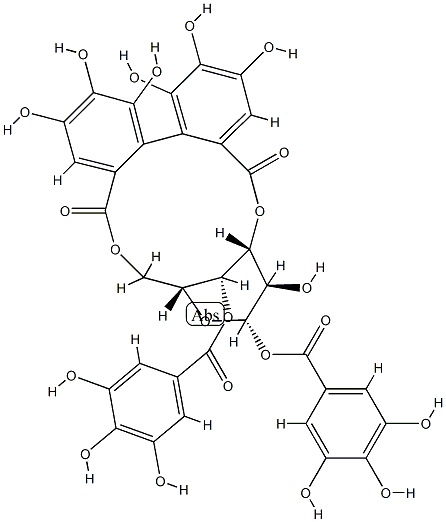 1-O,4-O-Digalloyl-3-O,6-O-[2,2',3,3',4,4'-hexahydroxy[1,1'-biphenyl]-6,6'-diylbiscarbonyl]-β-D-glucopyranose Struktur