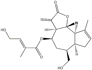 (E)-4-Hydroxy-2-methyl-2-butenoic acid [(3aR)-2,3,3aβ,4,5,6,6aβ,7,9aβ,9bα-decahydro-6α-hydroxymethyl-9-methyl-3-methylene-2-oxoazuleno[4,5-b]furan-4α-yl] ester Struktur