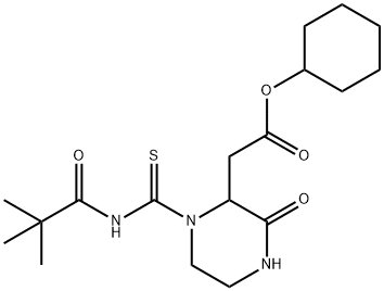 cyclohexyl 2-[1-(2,2-dimethylpropanoylcarbamothioyl)-3-oxopiperazin-2-yl]acetate Struktur