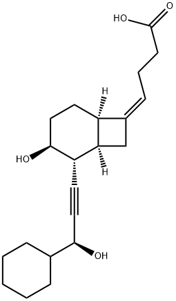 4-[(1R,1α,6α,7Z)-2α-[(S)-3-Cyclohexyl-3-hydroxy-1-propynyl]-3β-hydroxybicyclo[4.2.0]octan-7-ylidene]butanoic acid Struktur