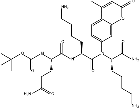 butoxycarbonylglutamyl-lysyl-lysine-4-methylcoumarinyl-7-amide Struktur