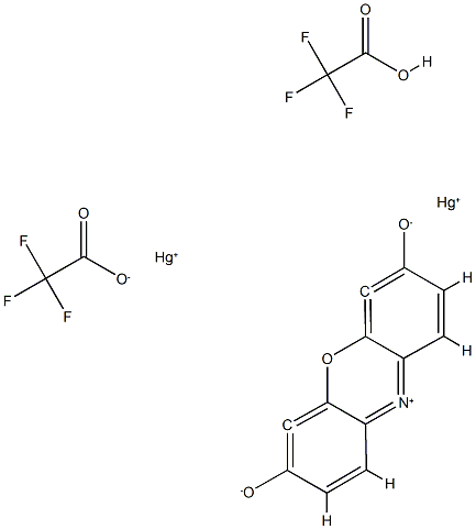 [μ-(7-Hydroxy-3-oxo-3H-phenoxazine-4,6-diyl)]bis(2,2,2-trifluoroacetato-κO)di-Mercury Struktur