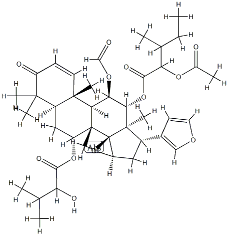 (13α,17S)-12α-[(2-Acetoxy-3-methyl-1-oxopentyl)oxy]-14β,15β:21,23-diepoxy-11β-formyloxy-7α-(2-hydroxy-3-methyl-1-oxobutoxy)-4,4,8-trimethyl-24-nor-5α-chola-1,20,22-trien-3-one Struktur