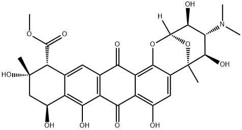 (2R)-4α-(Dimethylamino)-3,4,5,6,9,11,12,13,14,16-decahydro-3β,5β,8,10,11β,13α-hexahydroxy-6,13-dimethyl-9,16-dioxo-2α,6α-epoxy-2H-naphthaceno[1,2-b]oxocin-14α-carboxylic acid methyl ester Struktur