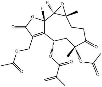 2-Methylpropenoic acid (1aR,5R,7S,10aS,10bR)-5-acetoxy-8-acetoxymethyl-1a,2,3,4,5,6,7,9,10a,10b-decahydro-1a,5-dimethyl-4,9-dioxooxireno[9,10]cyclodeca[1,2-b]furan-7-yl ester Struktur