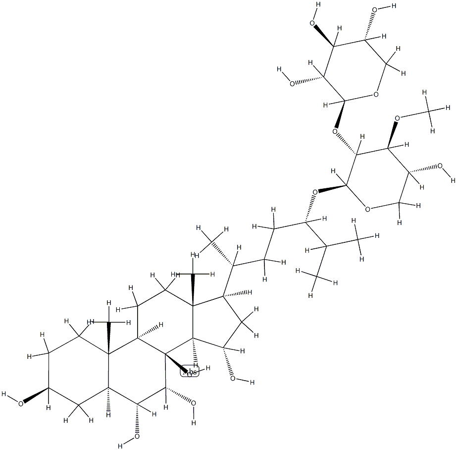 (24S)-24-[3-O-Methyl-2-O-(β-D-xylopyranosyl)-β-D-xylopyranosyloxy]-5α-cholestane-3β,6α,7α,8,15α-pentaol Struktur