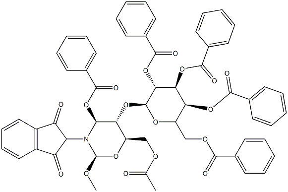 methyl 6-O-acetyl-3-O-benzoyl-4-O-(2,3,4,6-tetra-O-benzoylgalactopyranosyl)-2-deoxy-2-phthalimidoglucopyranoside Struktur