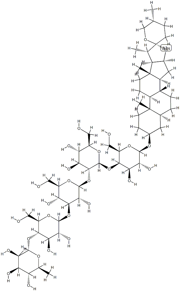 [(25R)-5α-Spirostan-3β-yl]4-O-[2-O-[3-O-[4-O-(α-L-rhamnopyranosyl)-β-D-glucopyranosyl]-β-D-glucopyranosyl]-β-D-glucopyranosyl]-β-D-galactopyranoside Struktur