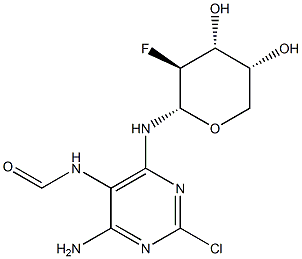 N-[4-Amino-2-chloro-6-[(2-deoxy-2-fluoro-α-D-arabinopyranosyl)amino]-5-pyrimidinyl]-formamide Struktur