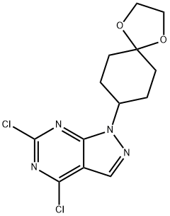 4,6-dichloro-1-(1,4-dioxaspiro[4.5]decan-8-yl)-1H-pyrazolo[3,4-d]pyriMidine Struktur