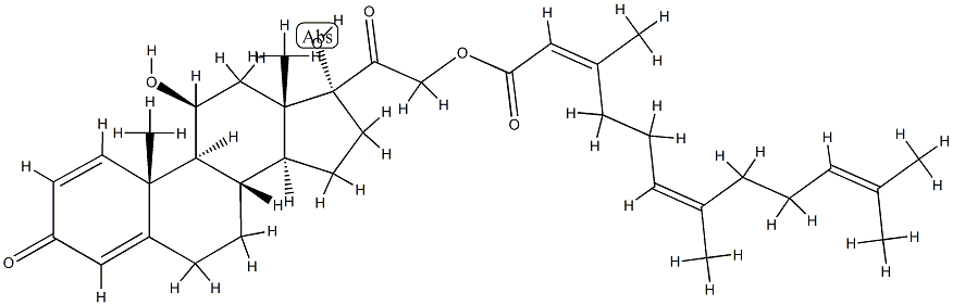 [2-[(8S,9S,10S,11S,13S,14S,17R)-11,17-dihydroxy-10,13-dimethyl-3-oxo-7,8,9,11,12,14,15,16-octahydro-6H-cyclopenta[a]phenanthren-17-yl]-2-oxo-ethyl] 3,7,11-trimethyldodeca-2,6,10-trienoate Struktur