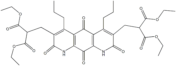 α,α'-Bis(ethoxycarbonyl)-1,2,5,8,9,10-hexahydro-2,5,8,10-tetraoxo-4,6-dipropylpyrido[3,2-g]quinoline-3,7-dipropanoic acid diethyl ester Struktur