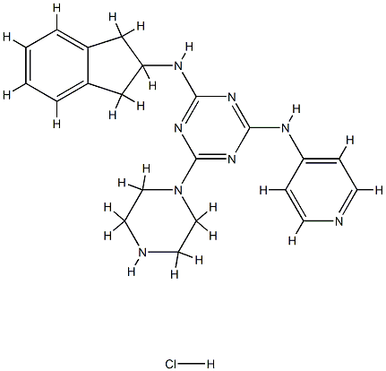 1,3,5-Triazine-2,4-diaMine, N2-(2,3-dihydro-1H-inden-2-yl)-6-(1-piperazinyl)-N4-4-pyridinyl-, (Hydrochloride) (1:1) Struktur