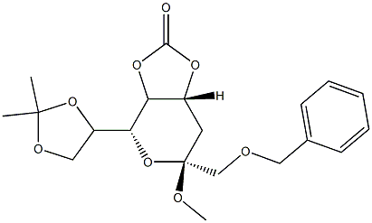 methyl 3-deoxy-7,8-O-(1-methylethylidene)-1-O-(phenylmethyl)-2-octalopyranoside cyclic carbonate Struktur