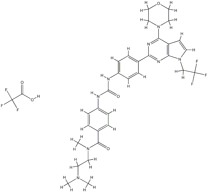 BenzaMide, N-[2-(diMethylaMino)ethyl]-N-Methyl-4-[[[[4-[4-(4-Morpholinyl)-7-(2,2,2-trifluoroethyl)-7H-pyrrolo[2,3-d]pyriMidin-2-yl]phenyl]aMino]carbonyl]aMino]-, (CF3COOH salt) Struktur