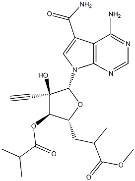 7H-Pyrrolo[2,3-d]pyriMidine-5-carboxaMide, 4-aMino-7-[2-C-ethynyl-3,5-bis-O-(2-Methyl-1-oxopropyl)-β-D-ribofuranosyl]- Struktur