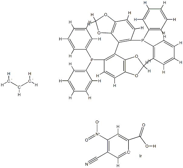 [(R)-(+)-5,5'-Bis(diphenylphosphino)-4,4'-bi-1,3-benzodioxole][4-cyano-3-nitrobenzenecarboxylato][1,2,3-η-2-propenylIr(III) Struktur