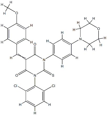 (5Z)-1-(2,6-dichlorophenyl)-5-[(4-methoxyphenyl)methylidene]-3-(4-morp holin-4-ylphenyl)-2-sulfanylidene-1,3-diazinane-4,6-dione Struktur