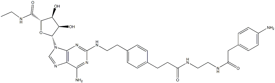 2-(4-(2-(2-((4-aminophenyl)methylcarbonylamino)ethylaminocarbonyl)ethyl)phenyl)ethylamino-5'-N-ethylcarboxamidoadenosine Struktur