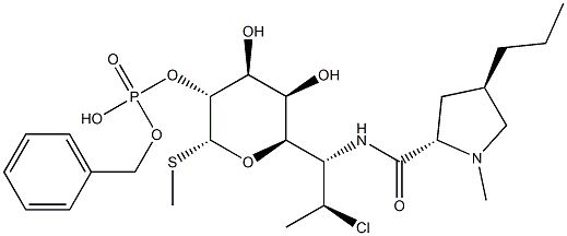 L-threo-α-D-galacto-Octopyranoside, methyl 7-chloro-6,7,8-trideoxy-6- [[(1-methyl-4-propyl-2-pyrrolidinyl)carbonyl]amino ]-1-thio-, 2-(phenylmethyl hydrogen phosphate), (2S-trans)- Struktur