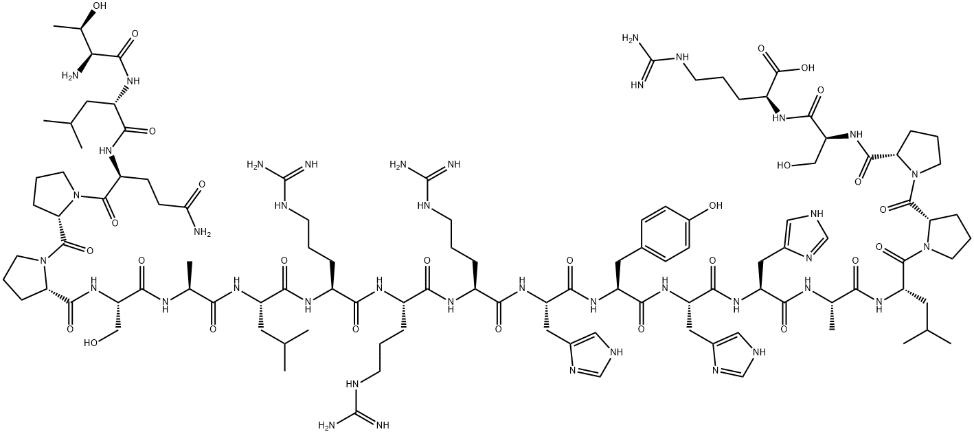 H-Thr-Leu-Gln-Pro-Pro-Ser-Ala-Leu-Arg-Arg-Arg-His-Tyr-His-His-Ala-Leu-Pro-Pro-Ser-Arg-OH Struktur