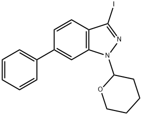 3-Iodo-6-phenyl-1-(tetrahydro-2H-pyran-2-yl)-1H-indazole Struktur