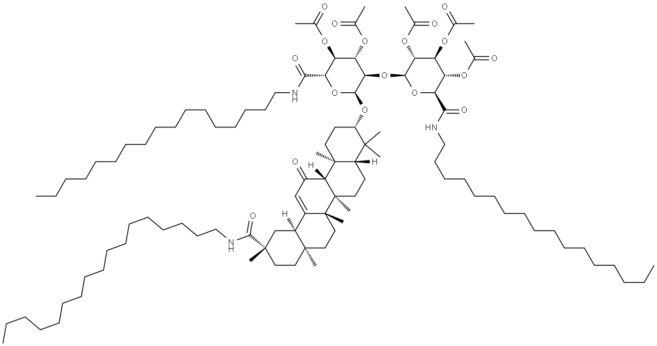 [3,4-diacetyloxy-5-[4,5-diacetyloxy-6-(heptadecylcarbamoyl)-2-[[11-(he ptadecylcarbamoyl)-4,4,6a,6b,8a,11,14b-heptamethyl-14-oxo-2,3,4a,5,6,7 ,8,9,10,12,12a,14a-dodecahydro-1H-picen-3-yl]oxy]oxan-3-yl]oxy-6-(hept adecylcarbamoyl)oxan-2-yl] acetate Struktur