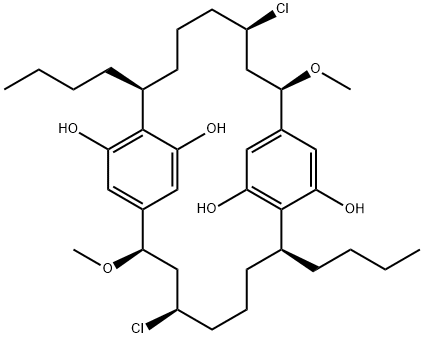 (2R,4R,8S,13R,15R,19S)-8,19-Dibutyl-4,15-dichloro-2,13-dimethoxytricyclo[18.2.2.29,12]hexacosa-9,11,20,22(1),23,25-hexene-10,21,24,26-tetrol Struktur