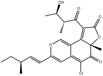 (6aS)-5-Chloro-9-[(2S,3R)-3-hydroxy-2-methyl-1-oxobutyl]-6aα-methyl-3-[(1E,3S)-3-methyl-1-pentenyl]-6H-furo[2,3-h]-2-benzopyran-6,8(6aH)-dione Struktur