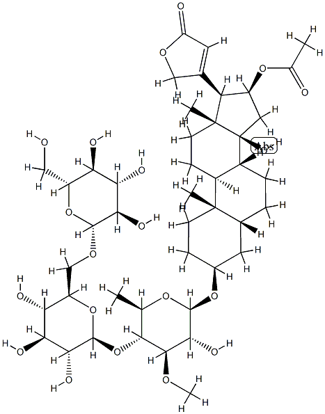 16β-(Acetyloxy)-3β-[[4-O-[6-O-(β-D-glucopyranosyl)-β-D-glucopyranosyl]-6-deoxy-3-O-methyl-β-D-glucopyranosyl]oxy]-14-hydroxy-5β-card-20(22)-enolide Struktur