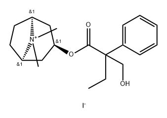 8-Azoniabicyclo[3.2.1]octane,3-[2-(hydroxymethyl)-1-oxo-2-phenylbutoxy]-8,8-dimethyl-, iodide (1:1) Struktur