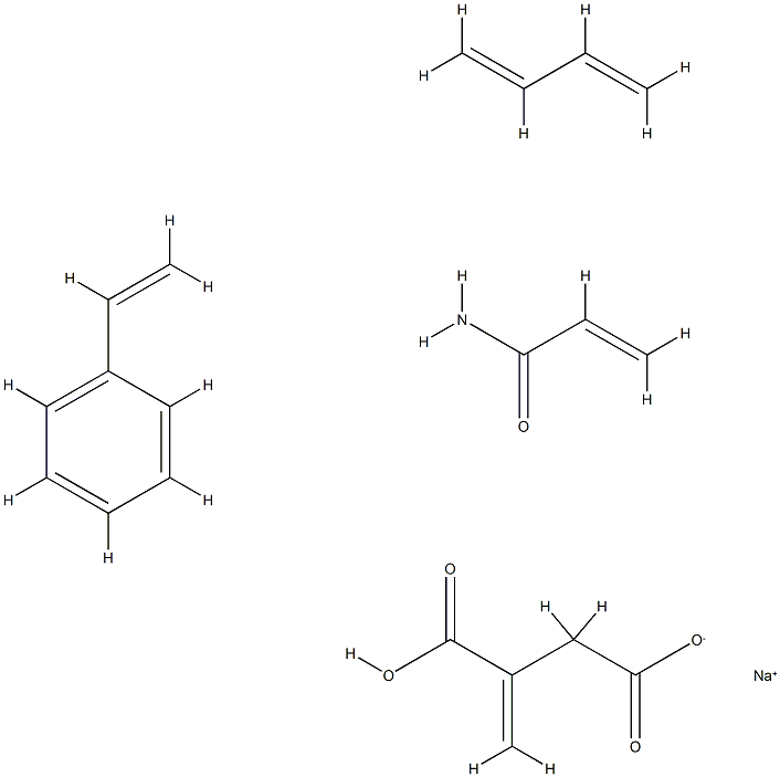 Butanedioic acid, methylene-, polymer with 1,3-butadiene, ethenylbenzene and 2-propenamide, sodium salt Struktur