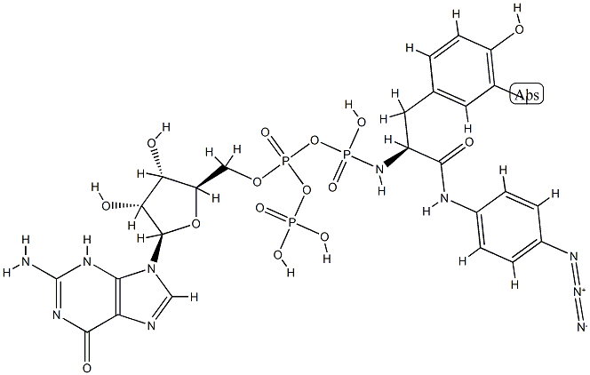 guanosine 5'-(trihydrogen diphosphate)-N-(4-azidophenyl)-2-phosphoramido-3-(4-hydroxy-3-iodophenyl)propionamide monoanhydride Struktur