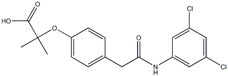 4-(2-(4-(((3,5-dichloroanilino)carbonyl)methyl)phenoxy)-2-methylpropionic acid) Struktur