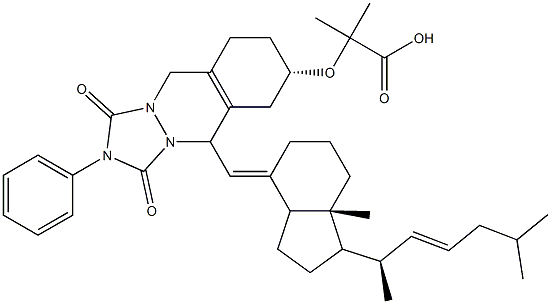 2-{5-[1-(1,5-Dimethyl-hex-2-enyl)-7a-methyl-octahydro-inden-4-ylidenemethyl]-1,3-dioxo-2-phenyl-2,3,5,6,7,8,9,10-octahydro-1H-[1,2,4]triazolo[1,2-b]phthalazin-7-yloxy}-2-methyl-propionic acid Struktur