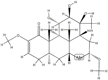 (1S,3aβ,6aβ,7aα,11bα)-1α,2β,3β-Trihydroxy-5α,10-dimethoxy-3α,11aβ,11cβ-trimethyl-1,2,3,3a,4,5,6a,7,7a,11a,11b,11c-dodecahydrophenanthro[10,1-bc]pyran-11(8H)-one Struktur