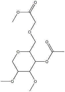 4-O-acetyl-1,5-anhydro-O-(methoxycarbonylmethyl)di-O-methylglucitol Struktur