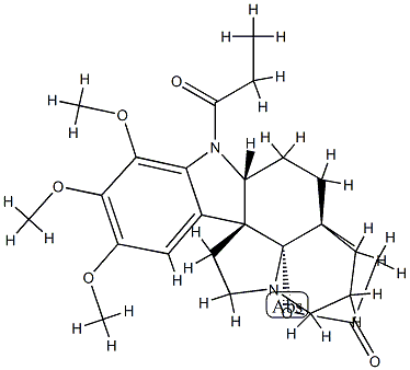 19-Hydroxy-15,16,17-trimethoxy-1-(1-oxopropyl)aspidospermidin-21-oic acid γ-lactone Struktur