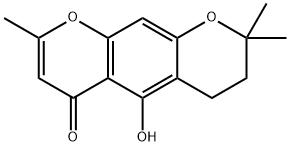 3,4-Dihydro-5-hydroxy-2,2,8-trimethyl-2H,6H-benzo[1,2-b:5,4-b']dipyran-6-one Struktur