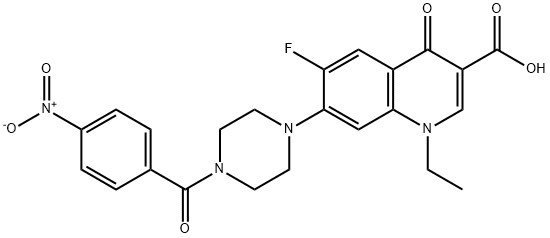 1-ethyl-6-fluoro-1,4-dihydro-4-oxo-7-((4-p-nitrobenzol)-1-piperazinyl)quinoline-3-carboxylic acid Struktur