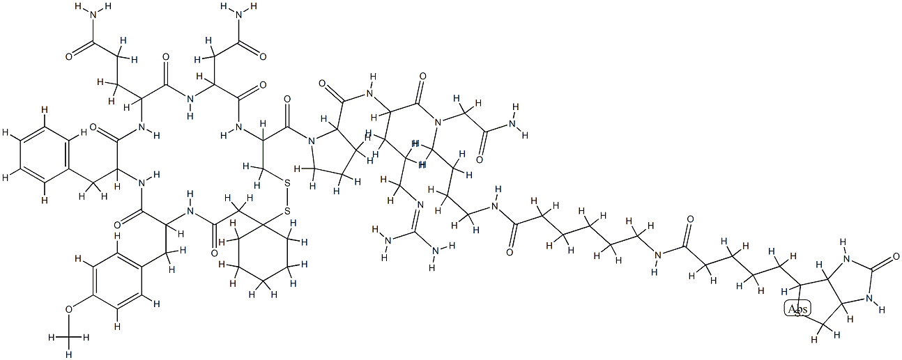 argipressin, beta mercapto beta,beta-cyclopentamethylenepropionic acid(1)-O-methyl-Tyr(2)-Lys-(N(epsilon)-biotinamidocaproate)NH2(9)- Struktur