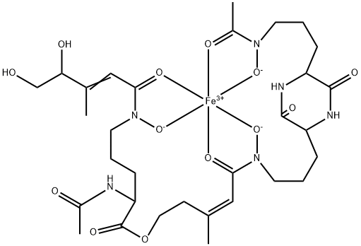 Iron, (5-((3-(5-(3-(acetylhydroxyamino)propyl)-3,6-dioxo-2-piperazinyl )propyl)hydroxyamino)-3-methyl-5-oxo-3-pentenyl N2-acetyl-N5-(4,5-dihy droxy-3-methyl-1-oxo-2-pentenyl)-N5-hydroxy-L-ornithinato(3-))- Struktur