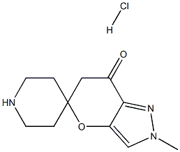 2-methyl-2H-spiro[piperidine-4,5-pyrano[3,2-c]pyrazol]-7(6H)-one hydrochloride Struktur